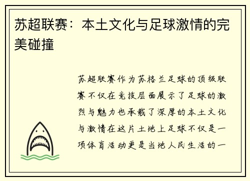 苏超联赛：本土文化与足球激情的完美碰撞